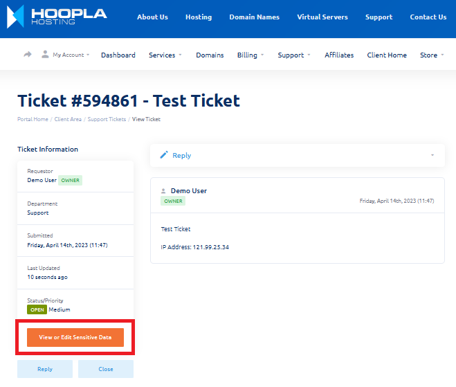 Sensitive Data Ticket Entry